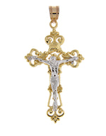 画像をギャラリービューアに読み込む, 14k Gold Two Tone Crucifix Cross Fleur De Lis Pendant Charm - [cklinternational]

