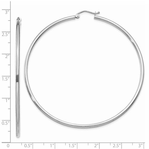 14k White Gold 68mm x 2mm Large Classic Round Hoop Earrings