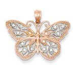 Indlæs billede til gallerivisning 14k Rose Gold Rhodium Butterfly Open Back Pendant Charm
