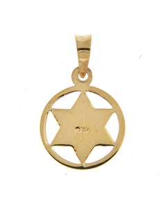 14k Yellow Gold Enamel Star of David Round Circle Frame Pendant Charm