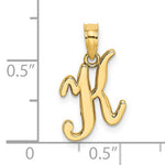 Charger l&#39;image dans la galerie, 14K Yellow Gold Script Initial Letter K Cursive Alphabet Pendant Charm
