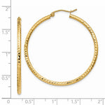 Indlæs billede til gallerivisning 14K Yellow Gold Diamond Cut Round Hoop Textured Earrings 40mm x 2mm
