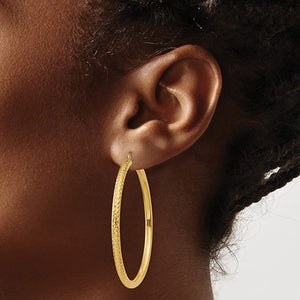 14K Yellow Gold Large Diamond Cut Classic Round Hoop Earrings 50mm x 3mm