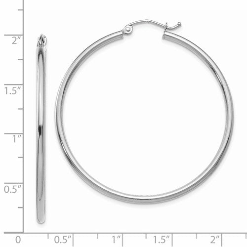 14K White Gold 45mm x 2mm Classic Round Hoop Earrings