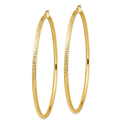 14K Yellow Gold Extra Large Diamond Cut Classic Round Hoop Earrings 79mm x 3mm