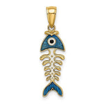 이미지를 갤러리 뷰어에 로드 , 14k Yellow Gold Enamel Blue Fish Bone 3D Pendant Charm
