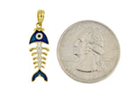 Indlæs billede til gallerivisning 14k Yellow Gold Enamel Blue Fish Bone 3D Pendant Charm
