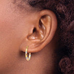 Kép betöltése a galériamegjelenítőbe: 14k Yellow Rose Gold and Rhodium Tri Color Scalloped Twisted Round Hoop Earrings
