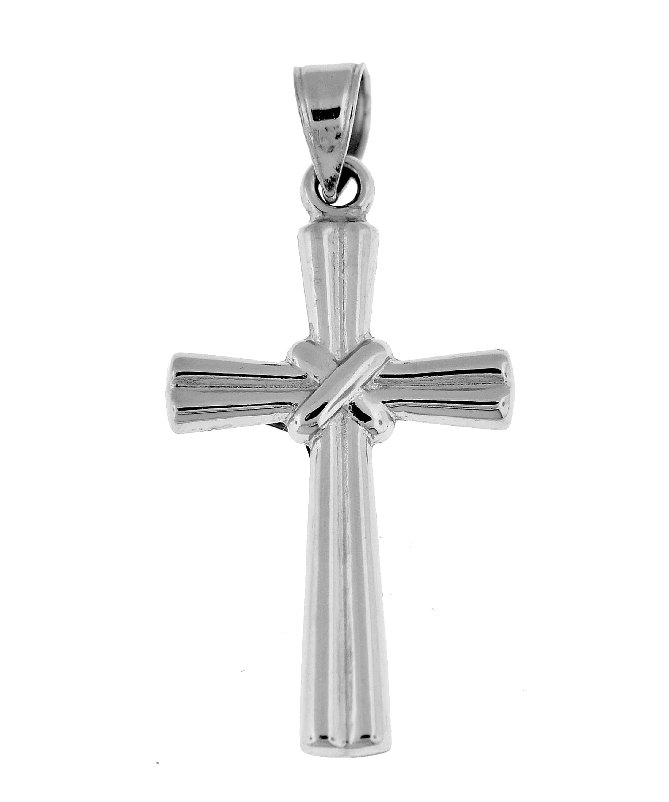 14k White Gold Cross Crucifix Reversible Hollow Pendant Charm