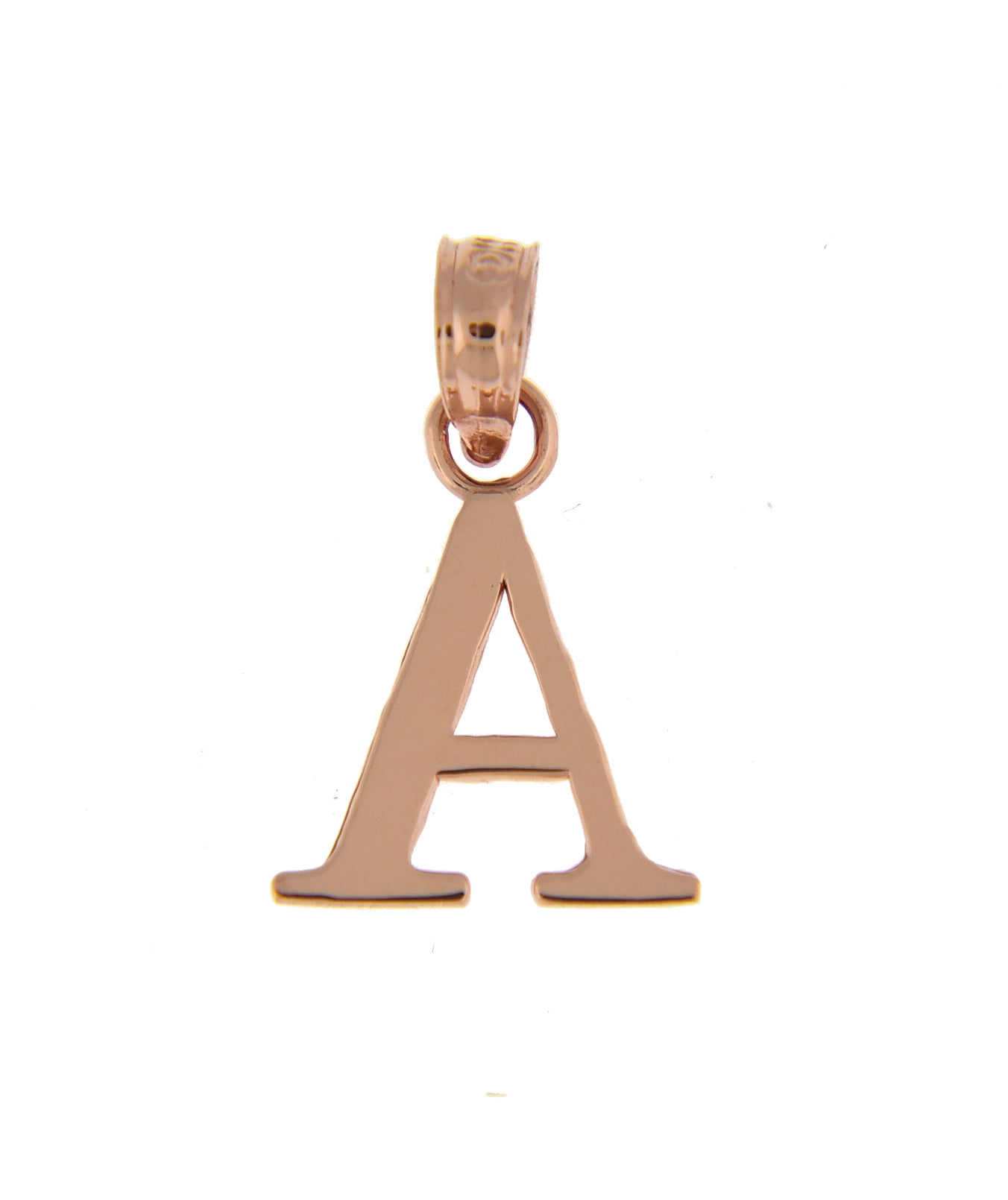 14K Rose Gold Uppercase Initial Letter A Block Alphabet Pendant Charm