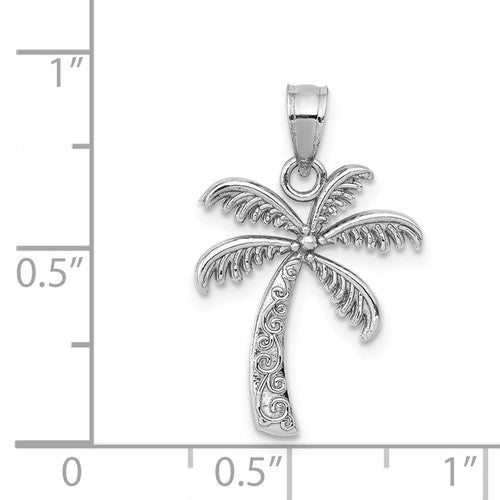 14K White Gold Palm Tree Pendant Charm