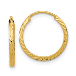 Lataa kuva Galleria-katseluun, 14k Yellow Gold 13mm x 1.35mm Diamond Cut Round Endless Hoop Earrings
