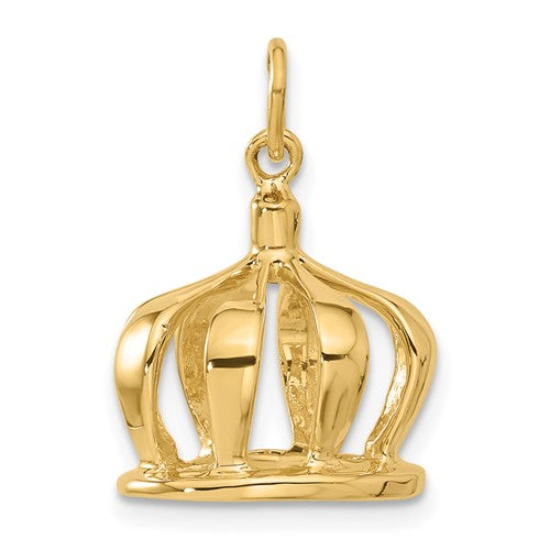 14K Yellow Gold Crown 3D Pendant Charm