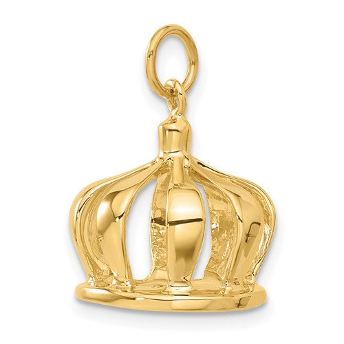 14K Yellow Gold Crown 3D Pendant Charm