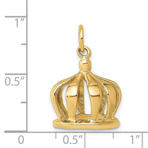 14K Yellow Gold Crown 3D Pendant Charm