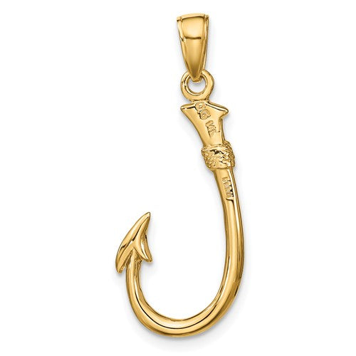 14k Yellow Gold Fish Hook 3D Pendant Charm