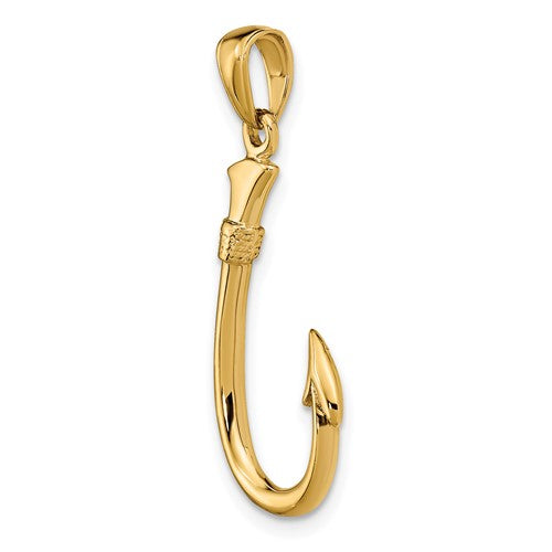 14k Yellow Gold Fish Hook 3D Pendant Charm