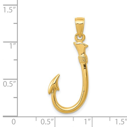 14k Yellow Gold Fish Hook 3D Pendant Charm