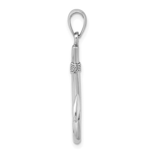 14k White Gold Fish Hook 3D Pendant Charm