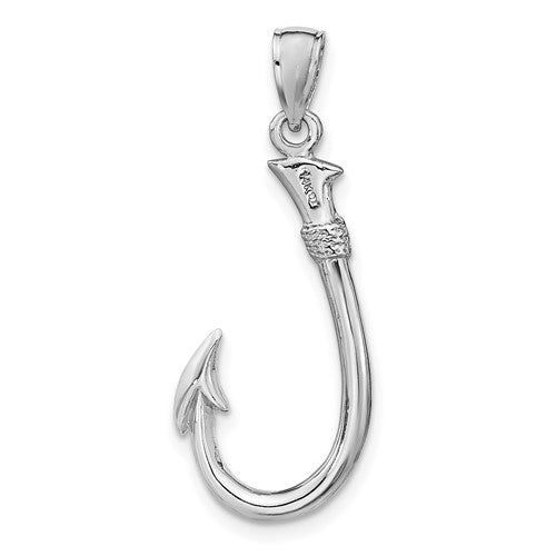 14k White Gold Fish Hook 3D Pendant Charm