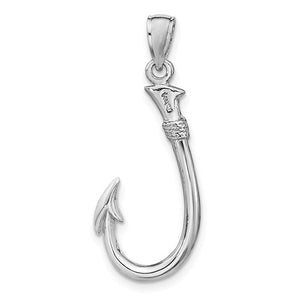 14k White Gold Fish Hook 3D Pendant Charm