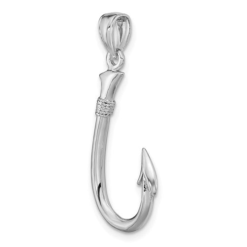 14k White Gold Fish Hook 3D Pendant Charm