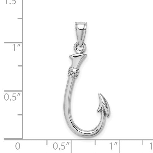 14k White Gold Fish Hook 3D Pendant Charm