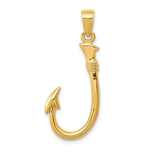 14k Yellow Gold Fish Hook 3D Pendant Charm