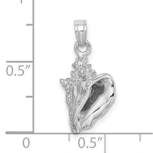 14k White Gold Conch Shell 3D Pendant Charm