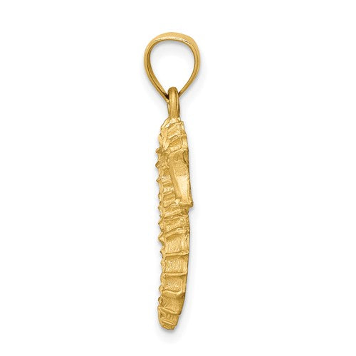 14k Yellow Gold Seahorse Diamond Cut Pendant Charm