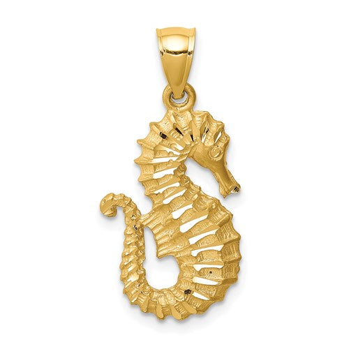 14k Yellow Gold Seahorse Diamond Cut Pendant Charm