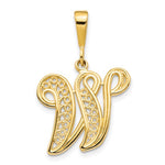 Afbeelding in Gallery-weergave laden, 14K Yellow Gold Initial Letter W Cursive Script Alphabet Filigree Pendant Charm
