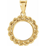 Indlæs billede til gallerivisning 14K Yellow Gold United States US 1.00 or Mexican 2 Peso Coin Tab Back Frame Rope Style Pendant Holder for 13mm x 1mm Coins
