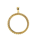 Indlæs billede til gallerivisning 14K Yellow Gold United States US $20 Dollar or Mexican 1 oz ounce Coin Tab Back Frame Rope Style Pendant Holder for 34.3mm x 2.4mm Coins
