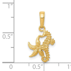 14k Yellow Gold Seahorse Starfish Pendant Charm