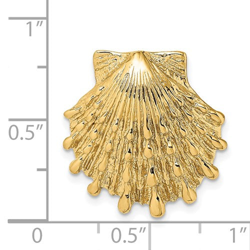 14k Yellow Gold Seashell Clam Scallop Shell Chain Slide Pendant Charm