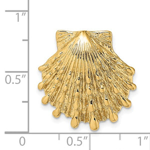 14k Yellow Gold Seashell Clam Scallop Shell Chain Slide Pendant Charm