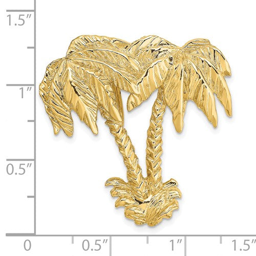 14K Yellow Gold Palm Trees Chain Slide Pendant Charm