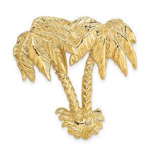 14K Yellow Gold Palm Trees Chain Slide Pendant Charm