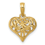 Lade das Bild in den Galerie-Viewer, 14k Yellow Gold Diamond Cut Puffy Filigree Heart 3D Pendant Charm
