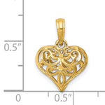 Ladda upp bild till gallerivisning, 14k Yellow Gold Diamond Cut Puffy Filigree Heart 3D Pendant Charm
