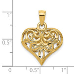 이미지를 갤러리 뷰어에 로드 , 14k Yellow Gold Diamond Cut Puffy Filigree Heart 3D Pendant Charm
