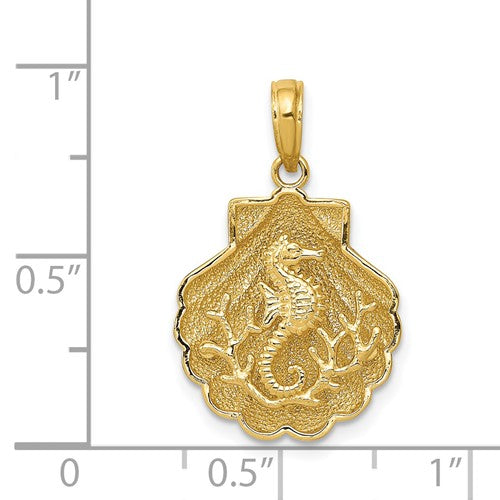 14k Yellow Gold Seahorse Seashell Clamshell Shell Pendant Charm