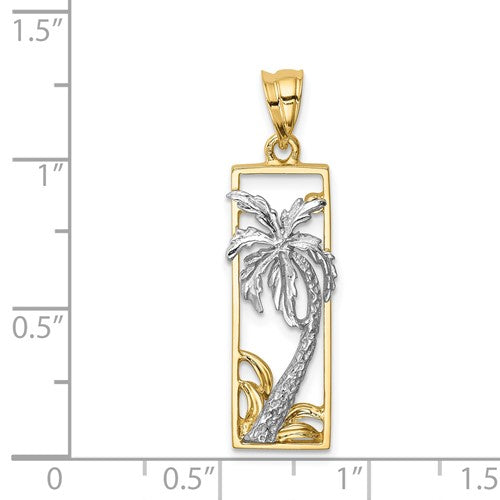 14k Yellow White Gold Two Tone Palm Tree Pendant Charm