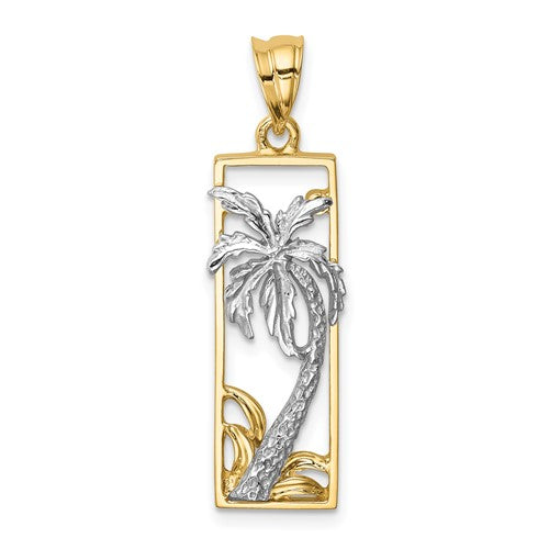 14k Yellow White Gold Two Tone Palm Tree Pendant Charm