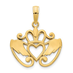 14k Yellow Gold Claddagh Pendant Charm