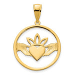 이미지를 갤러리 뷰어에 로드 , 14k Yellow Gold Claddagh Crown Circle Pendant Charm
