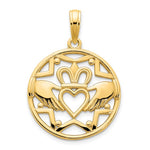 이미지를 갤러리 뷰어에 로드 , 14k Yellow Gold Claddagh Crown Circle Pendant Charm
