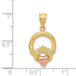 Carica l&#39;immagine nel visualizzatore di Gallery, 14k Yellow Rose Gold Two Tone Claddagh Crown Pendant Charm
