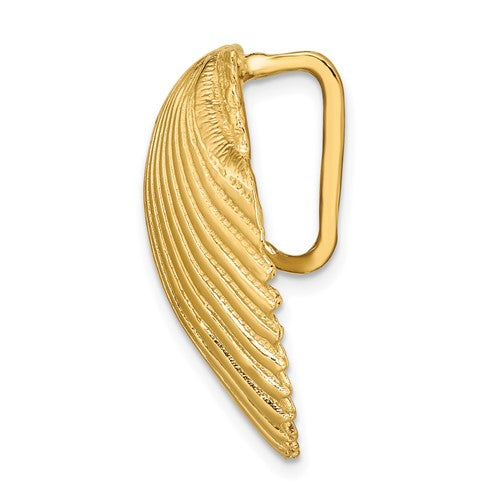 14k Yellow Gold Seashell Clam Scallop Shell Chain Slide Pendant Charm